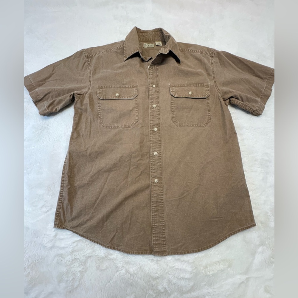 L.L. Bean Sunwashed Canvas Shirt Mens Medium Walnut Brown Button Down